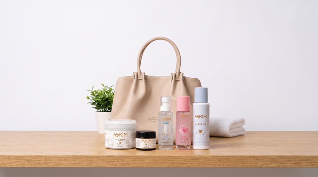 JFDA certification: Askim natural care product set displayed on a light oak shelf