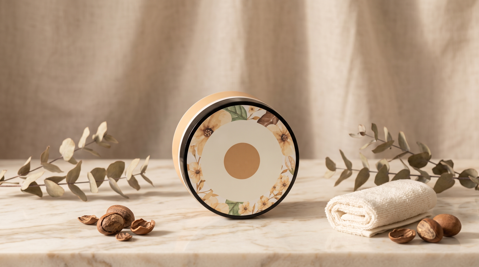 Askim body butter for dry skin jar on marble with eucalyptus and shea nuts